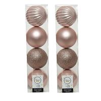 Decoris 8x stuks kunststof kerstballen lichtroze (blush pink) 10 cm -