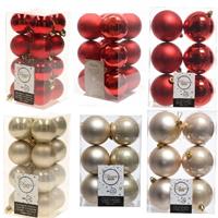 Decoris Kerstversiering kunststof kerstballen mix rood/champagne 4-6-8 cm pakket van 68x stuks -