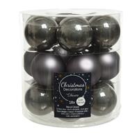 Decoris 18x stuks kleine glazen kerstballen antraciet (warm grey) 4 cm mat/glans -