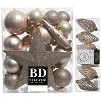 Decoris Kerstversiering kunststof kerstballen met piek parel/champagne 5-6-8 cm pakket van 39x stuks -