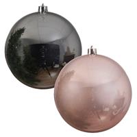 Decoris 2x stuks grote kerstballen van 20 cm glans van kunststof roze en zilver -