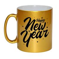 Bellatio Happy new year cadeau gouden mok/beker van 330 ml -