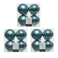 Decoris 12x stuks kunststof kerstballen ijsblauw (blue dawn) 10 cm glans/mat -