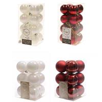 Decoris Kerstversiering kunststof kerstballen mix parelmoer wit/donkerrood 4 en 6 cm pakket van 80x stuks -