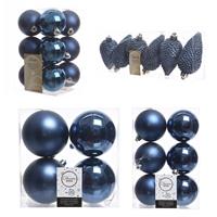 Decoris Kerstversiering kunststof kerstballen donkerblauw 6-8-10 cm pakket van 50x stuks -