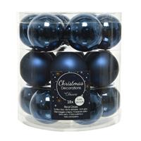Decoris 18x stuks kleine glazen kerstballen donkerblauw (night blue) 4 cm mat/glans -