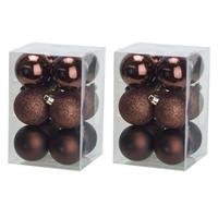 Cosy & Trendy 36x stuks kunststof kerstballen donkerbruin 6 cm mat/glans/glitter -