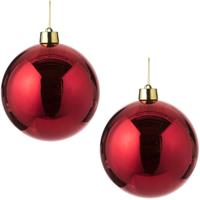 2x Grote kunststof decoratie kerstbal rood 25 cm -