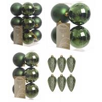 Decoris Kerstversiering kunststof kerstballen donkergroen 6-8-10 cm pakket van 50x stuks -