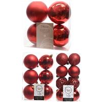 Decoris Kerstversiering kunststof kerstballen rood 6-8-10 cm pakket van 36x stuks -