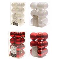 Decoris Kerstversiering kunststof kerstballen mix rood/ parelmoer wit 4 en 6 cm pakket van 80x stuks -
