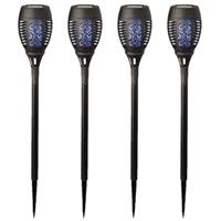 4x stuks solar tuinfakkel zwart met gekleurd vlameffect 49 cm -