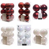 Decoris Kerstversiering kunststof kerstballen mix parelmoer wit/donkerrood 6-8-10 cm pakket van 44x stuks -