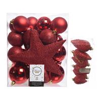 Decoris Kerstversiering kunststof kerstballen met piek rood 5-6-8 cm pakket van 39x stuks -