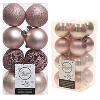 Decoris Kerstversiering kunststof kerstballen lichtroze 4-6 cm pakket van 32x stuks -