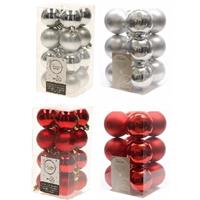 Decoris Kerstversiering kunststof kerstballen mix rood/ zilver 4 en 6 cm pakket van 80x stuks -