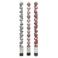Bellatio 42x Stuks kunststof kerstballen mix zilver/lichtroze/oud roze 3 cm -