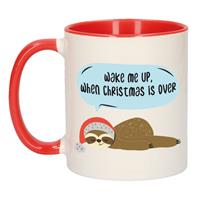 Bellatio Wake me up when Christmas is over kerstcadeau koffiemok / theebeker rood luiaard Kerstmis 300 ml -