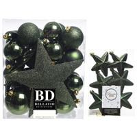 Decoris Kerstversiering kunststof kerstballen met piek donkergroen 5-6-8 cm pakket van 39x stuks -