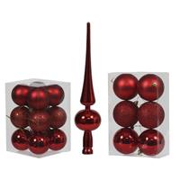 Cosy & Trendy Kerstversiering set kerstballen met piek rood 6 - 8 cm - pakket van 55x stuks -
