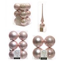 Decoris Kerstversiering kunststof kerstballen met piek lichtroze 6-8-10 cm pakket van 45x stuks -