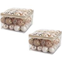 Cosy & Trendy 96x stuks kunststof kerstballen roze 6 cm in opbergtassen/opbergboxen -