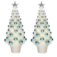 Bellatio 2x stuks complete kunstkerstbomen met lichtjes en ballen Blauw