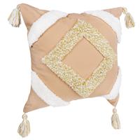 Quvio Sierkussen gevuld met ruit patroon en franjes - 45 x 45cm - Peach / Beige