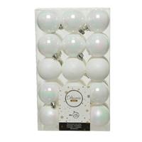 Decoris 30x stuks plastic kerstballen parelmoer Wit