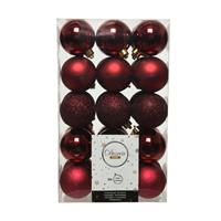 Decoris 30x stuks plastic kerstballen Donkerrood