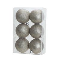 Cosy & Trendy 6x stuks kunststof glitter kerstballen champagne 8 cm - Onbreekbare kerstballen - Kerstversiering