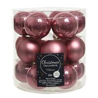Decoris 18x stuks kleine kerstballen oud roze (velvet) van glas 4 cm - mat/glans - Kerstboomversiering