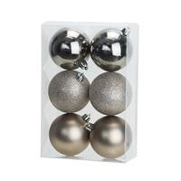 Cosy & Trendy 6x stuks kunststof kerstballen champagne 8 cm mat/glans/glitter - Onbreekbare plastic kerstballen - Kerstversiering