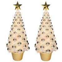 Bellatio 2x stuks complete kunstkerstbomen met lichtjes en ballen Goud