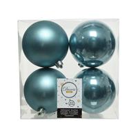 Decoris 4x stuks kunststof kerstballen ijsBlauw