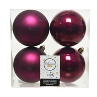 Decoris 4x stuks kunststof kerstballen framboos Roze