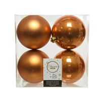 Decoris 4x stuks kunststof kerstballen cognac Bruin