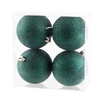 Cosy & Trendy 4x stuks kunststof glitter kerstballen donkerGroen