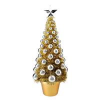 Bellatio Complete mini kunst kerstboompje/kunstboompje goud/zilver met kerstballen 50 cm - Kerstbomen - Kerstversiering