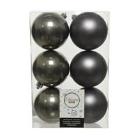 Decoris 6x stuks kunststof kerstballen Antraciet