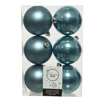 Decoris 6x stuks kunststof kerstballen ijsBlauw