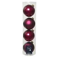 Decoris 4x stuks kerstballen framboos Roze