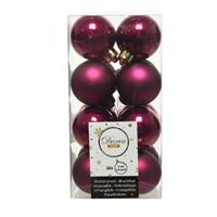 Decoris 16x stuks kunststof kerstballen framboos Roze