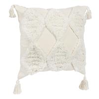 Quvio Sierkussen gevuld met ruit patroon en franjes - 45 x 45 cm - beige