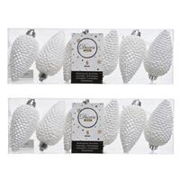 Decoris 24x Winter witte dennenappels kerstballen 8 cm - Glitter - Onbreekbare plastic kerstballen - Kerstboomversiering winter Wit