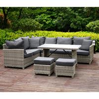 Home Deluxe Polyrattan Sitzgruppe Bahia - inkl. Hocker, Tisch mit Glasplatte und Sitzpolster I LoungemÃ¶bel, Outdoor Sofa, Garten- & BalkonmÃ¶bel