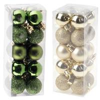 Cosy & Trendy Kleine kunststof kerstversiering 40x stuks set en 3 cm kerstballen in het goud en appelgroen -