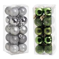 Cosy & Trendy Kleine kunststof kerstversiering 40x stuks set en 3 cm kerstballen in het zilver en appelgroen -