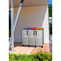 Abfallschrank für den Außen- oder Innenbereich, 3-türig 3-türige Tasche mit 3 Türen, 100% Made in Italy, 102x37h90 cm, hellgraue Farbe und