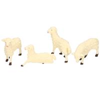 Bellatio 4x Kerststal beeldjes witte schapen 7 x 6 cm dierenbeeldjes -